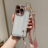 Luxury Plating Wristband Crossbody Lanyard Clear Hard Case For iPhone