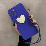 Cute 3D Black Love Heart Soft Phone Case With Wrist Strap For IPhone