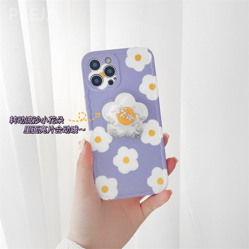 Liquid Silicone Glitter Flower Phone Case For iPhone