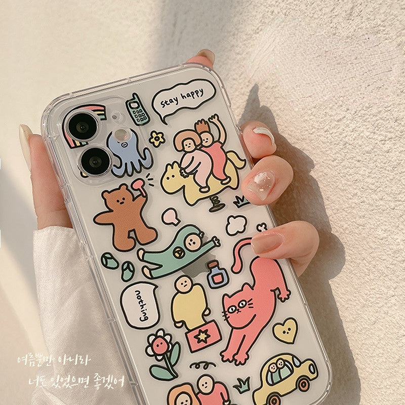 Ins Cartoon Cat Human Silicone Case For iPhone