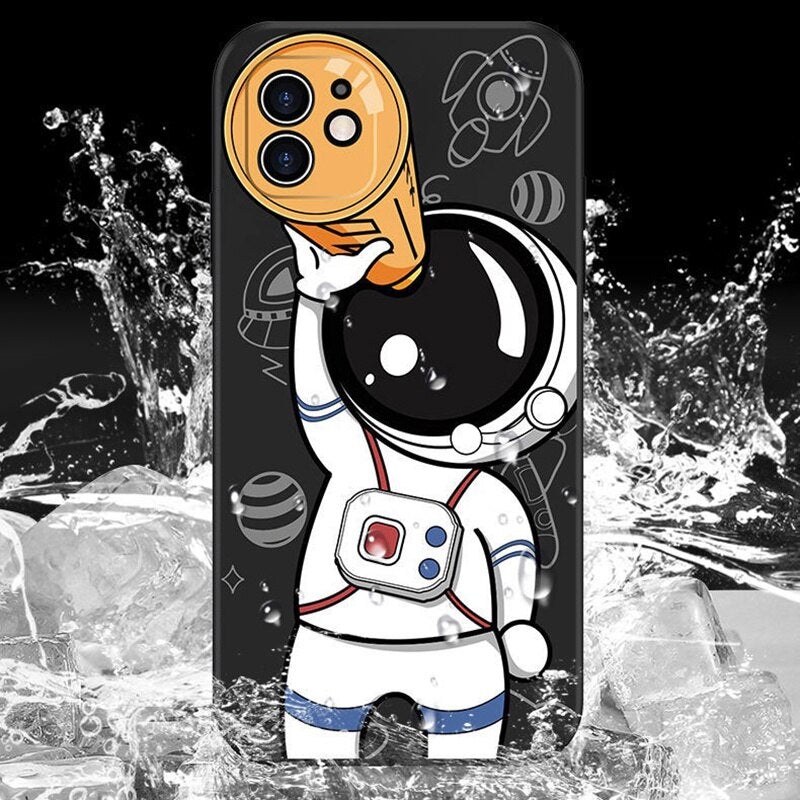Space Astronaut Lanyard Silicone Case For iPhone