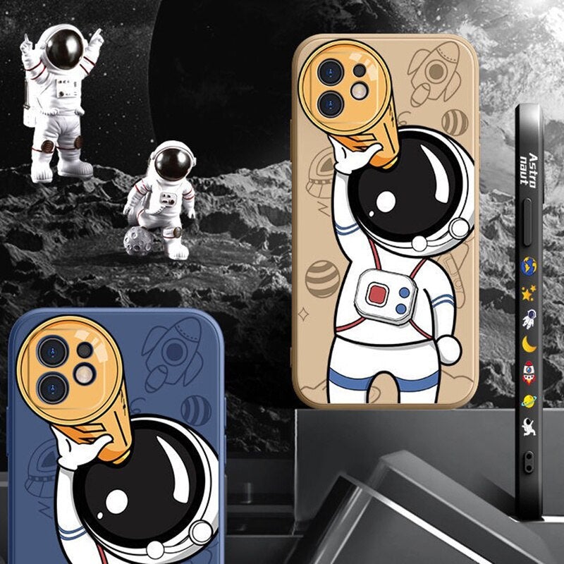Custodia in silicone con cordino per astronauta spaziale per iPhone 