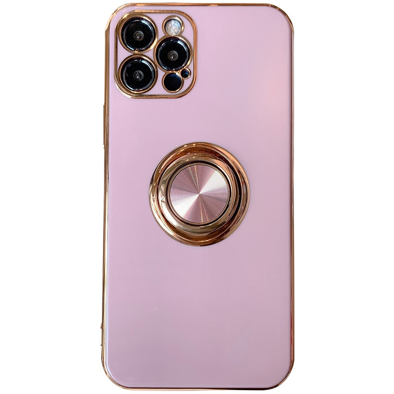 Classic Electroplate Ring Bracket Soft Case For iPhone
