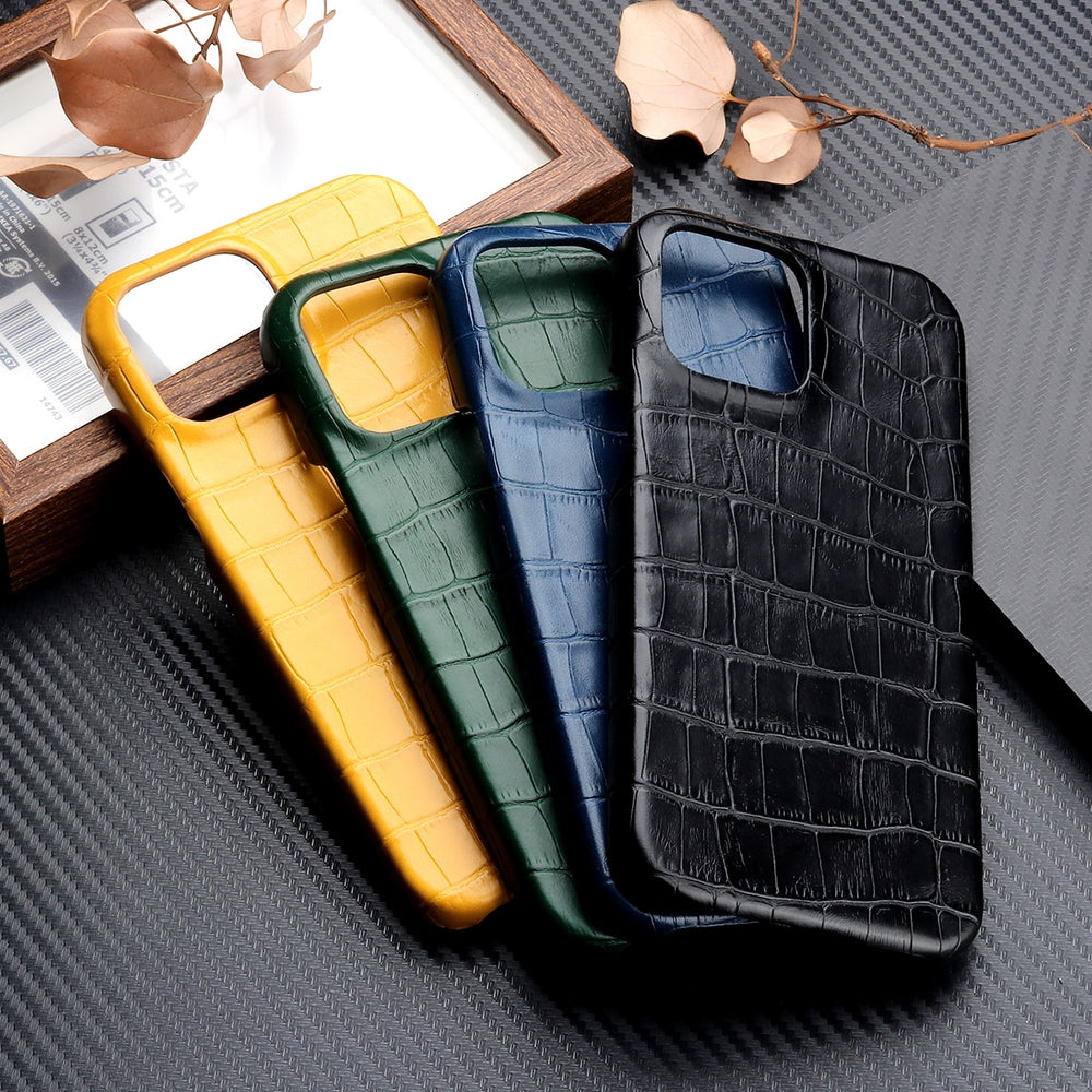 Crocodile Grain Leather Case For iPhone