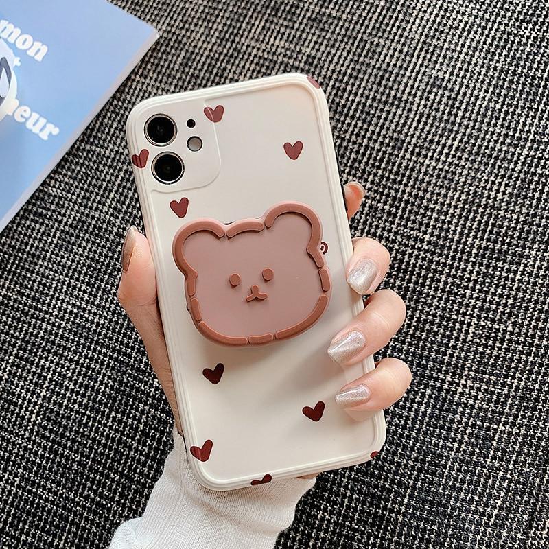 Cute 3D Bear Stand Holder Phone Case For iPhone