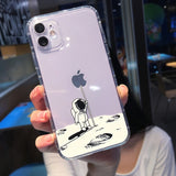 Clear Cartoon Astronaut Star Space Case For iPhone
