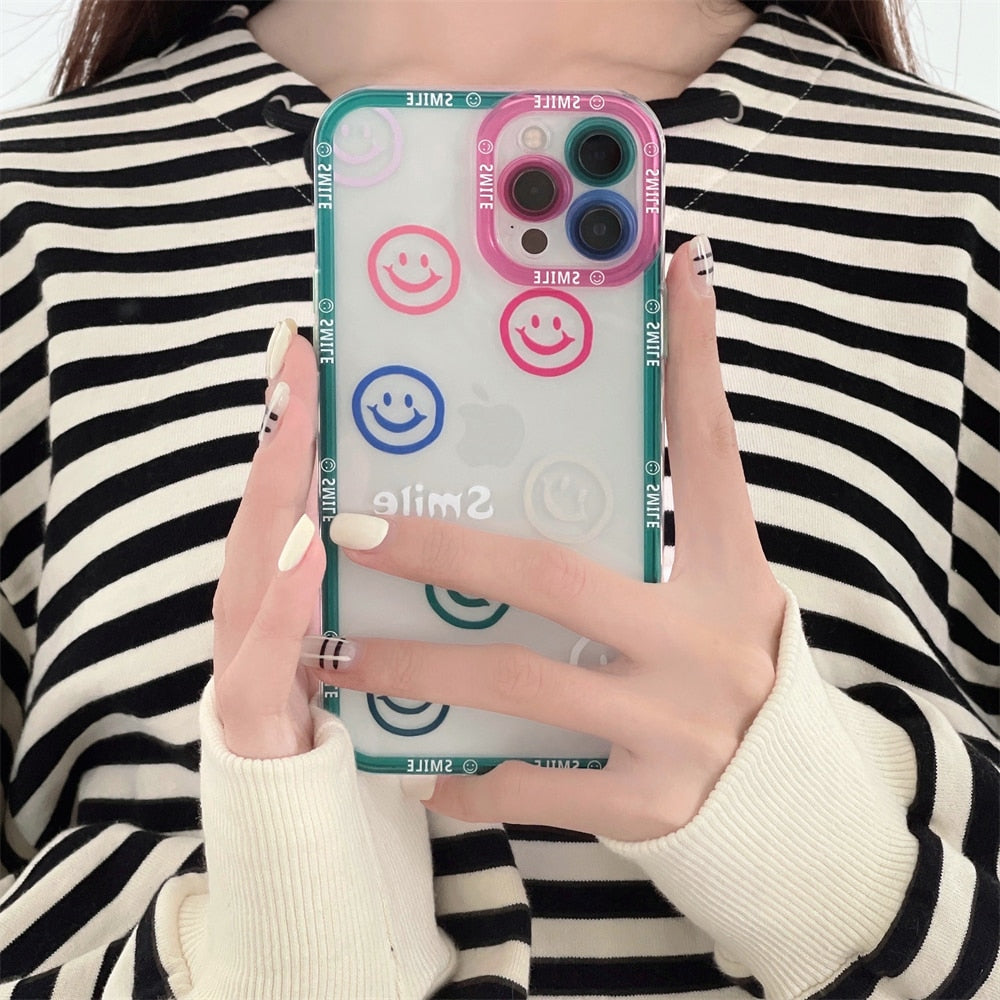 Cute Colorful Smiley Transparent Phone Case For iPhone