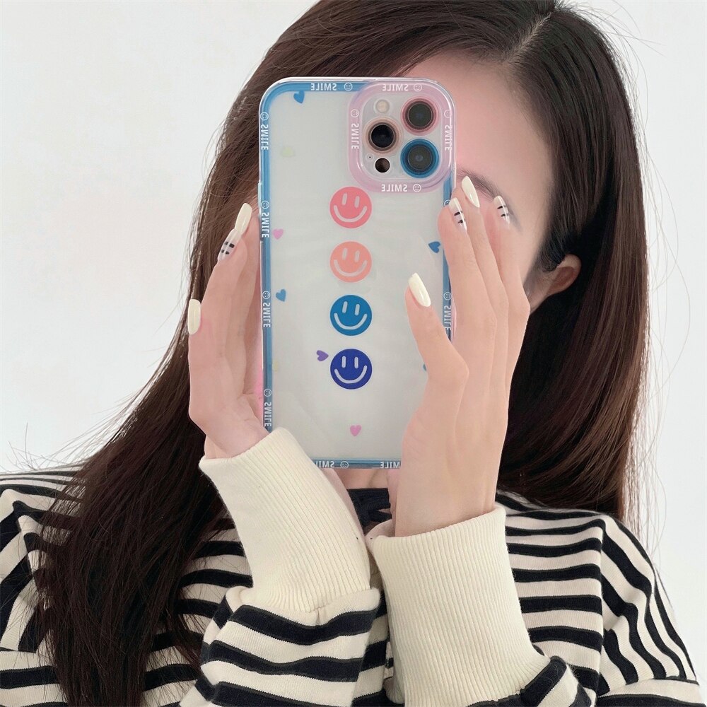 Cute Colorful Smiley Transparent Phone Case For iPhone