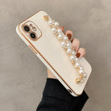 6D Plating Pearl Chain Phone Case For iPhone