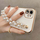 6D Plating Pearl Chain Phone Case For iPhone