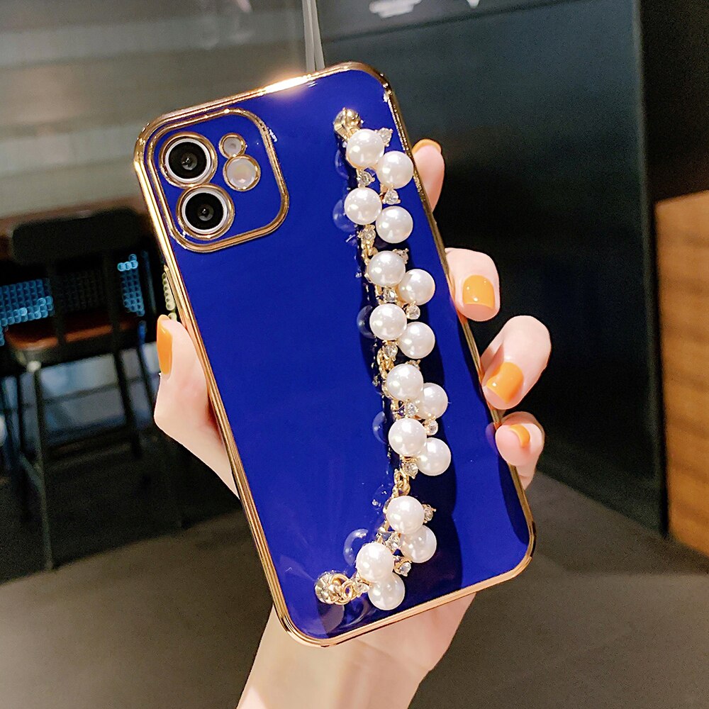 6D Plating Pearl Chain Phone Case For iPhone