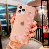 iPhone용 반짝이는 투명 손목 체인 전화 케이스 