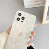 Gradient Laser Love Heart Clear Phone Case For iPhone
