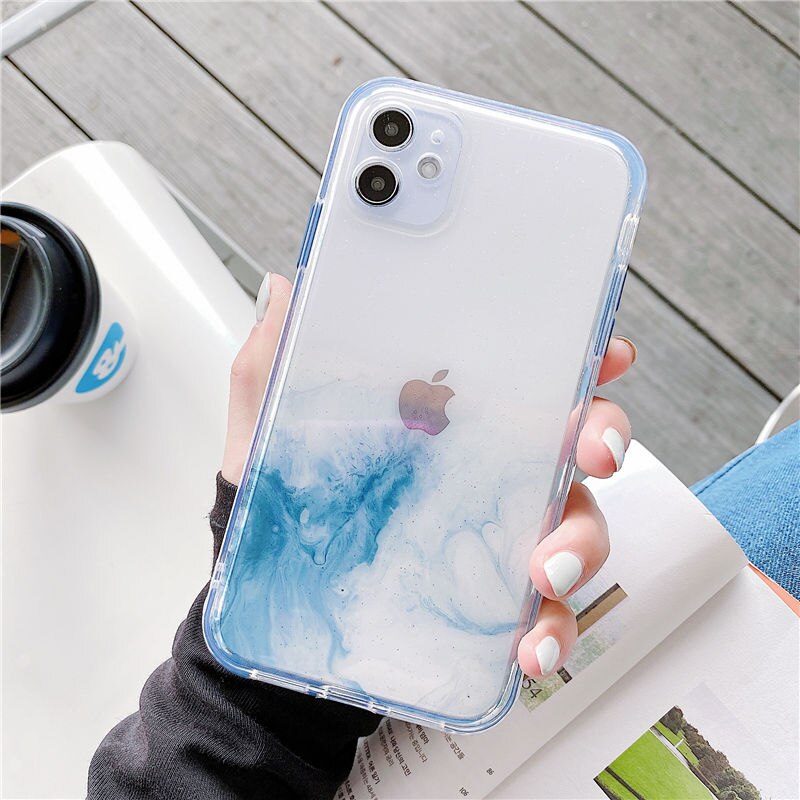 Gradient Marble Texture Clear Phone Case For iPhone