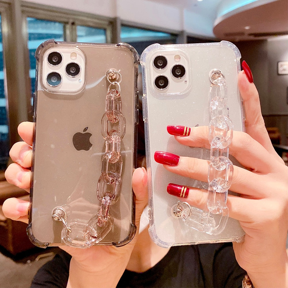 Glitter Clear Wrist Chain Phone Case For iPhone
