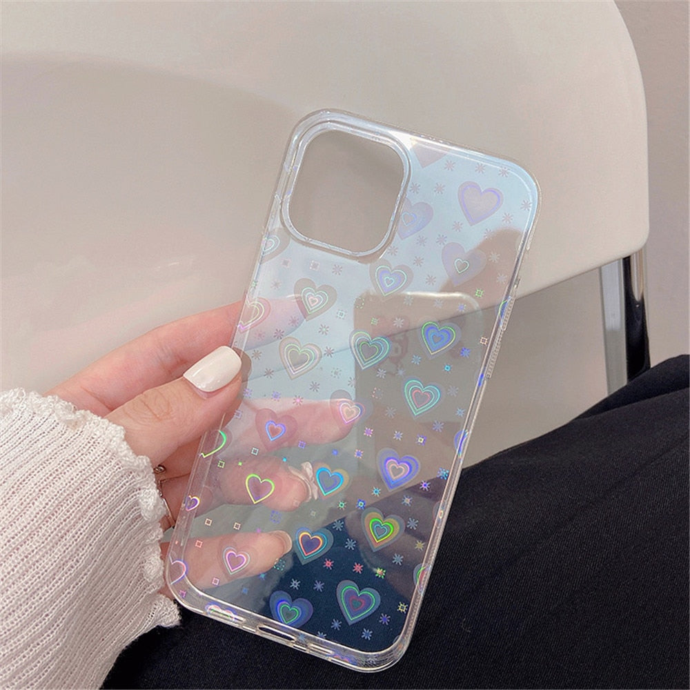 Gradient Love Heart Laser Hard Case For iPhone