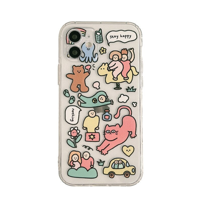 Ins Cartoon Cat Human Silicone Case For iPhone