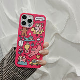 Ins Cartoon Cat Human Silicone Case For iPhone