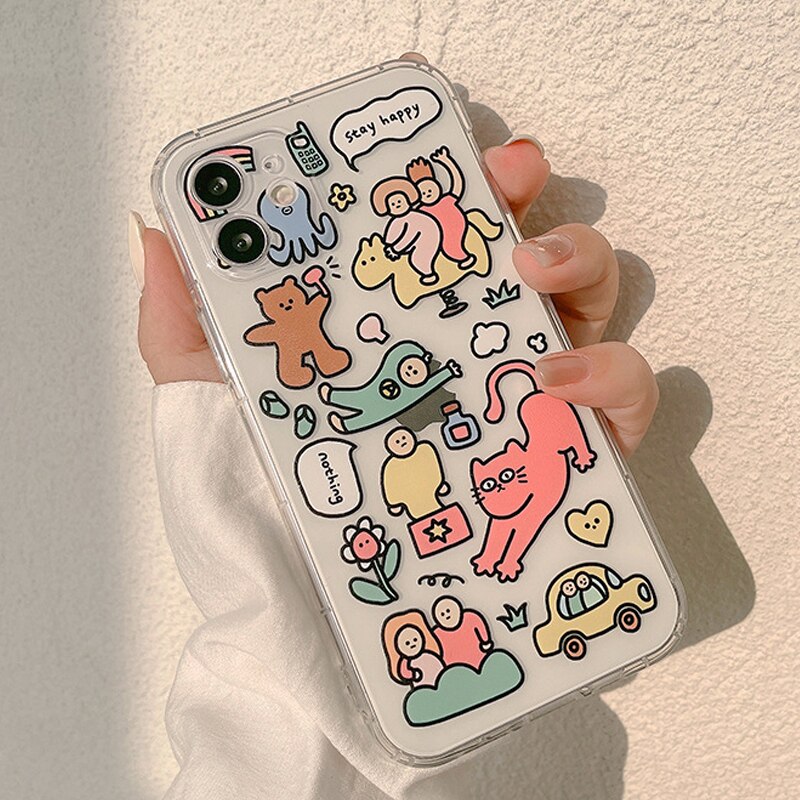 Ins Cartoon Cat Human Silicone Case For iPhone