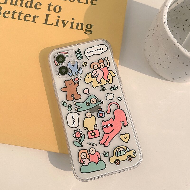 Ins Cartoon Cat Human Silicone Case For iPhone