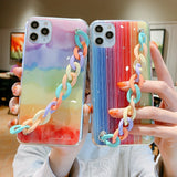 Glitter Rainbow Colorful Wrist Chain Phone Case For iPhone