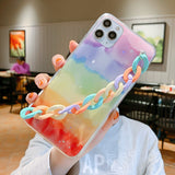 iPhone용 반짝이는 무지개 다채로운 손목 체인 전화 케이스 