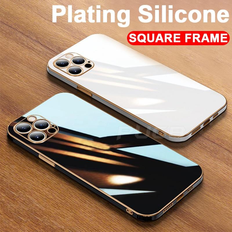 Ultra-thin Plating Soft Square Frame Case for iPhone