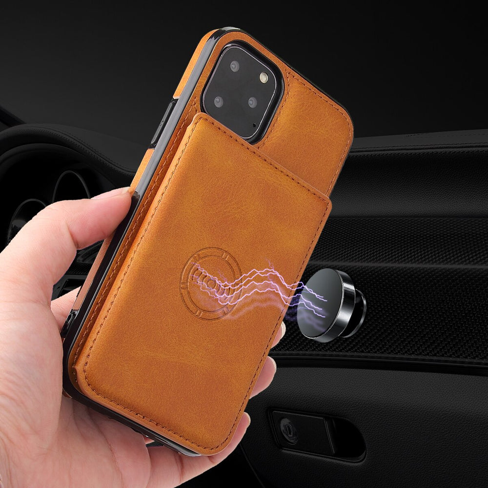 Custodia in pelle con magnete per auto a portafoglio per iPhone 