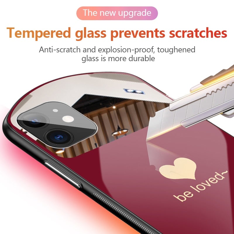 Simpatica custodia in vetro ovale a forma di cuore per iPhone 