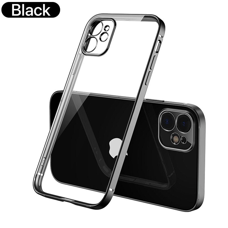 Luxury Transparent Square Frame Plating Case for iPhone