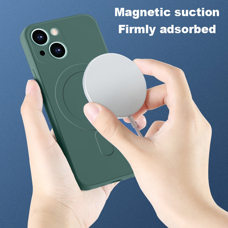 Magnetic Mag Wireless Liquid Silicone Case For iPhone
