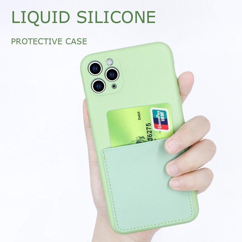 Liquid Silicone Card Holder Phone Case For iPhone