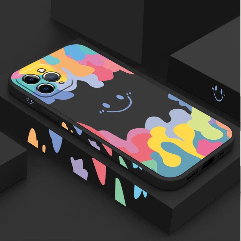 Custodia in silicone con motivo smiley arcobaleno per iPhone 