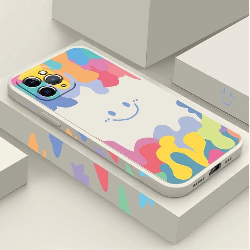 Custodia in silicone con motivo smiley arcobaleno per iPhone 