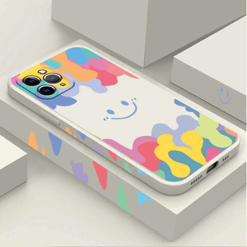 Rainbow Smiley Pattern Silicone Case For iPhone