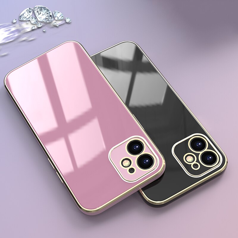 Tempered Glass Plating Soft Frame Case For iPhone