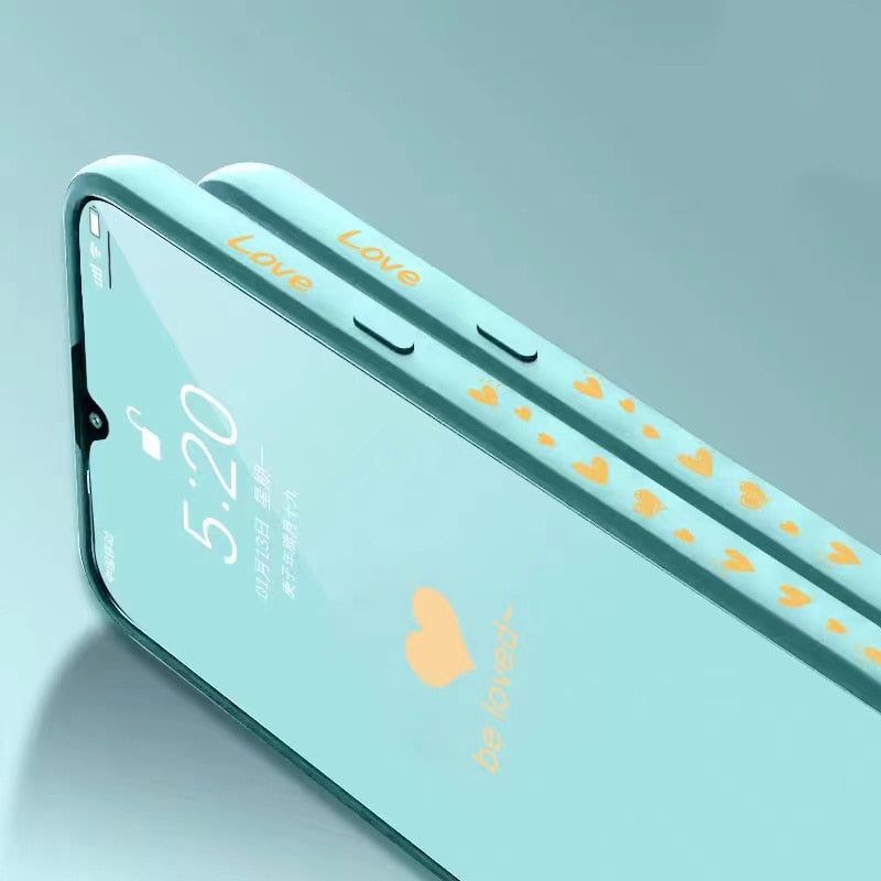 iPhone용 하트 모양의 사각형 액체 실리콘 케이스 