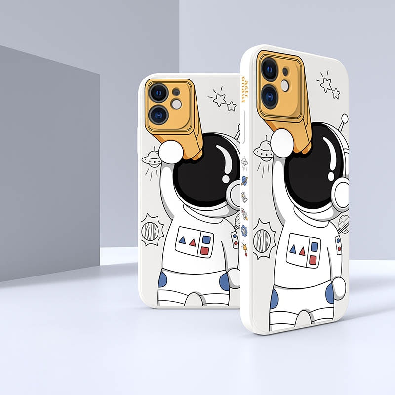 Astronaut Cartoon Liquid Silicone Case For iPhone