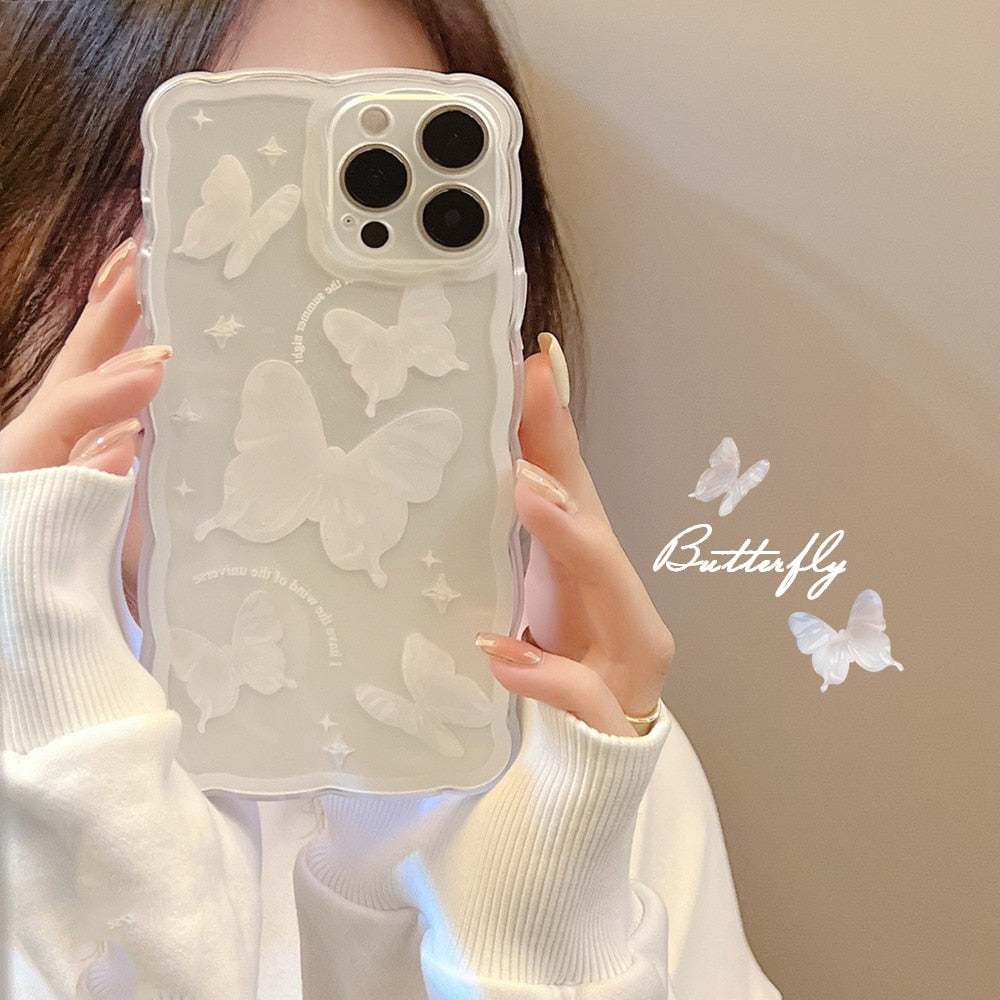 Custodia in silicone cartoon farfalla bianca per iPhone 