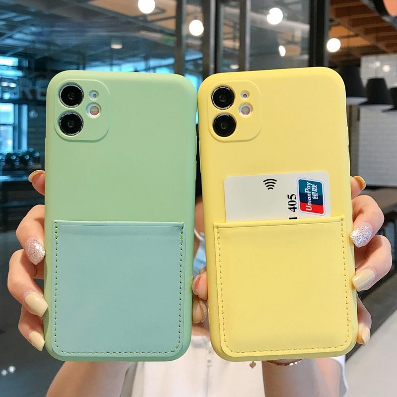 Liquid Silicone Card Holder Phone Case For iPhone